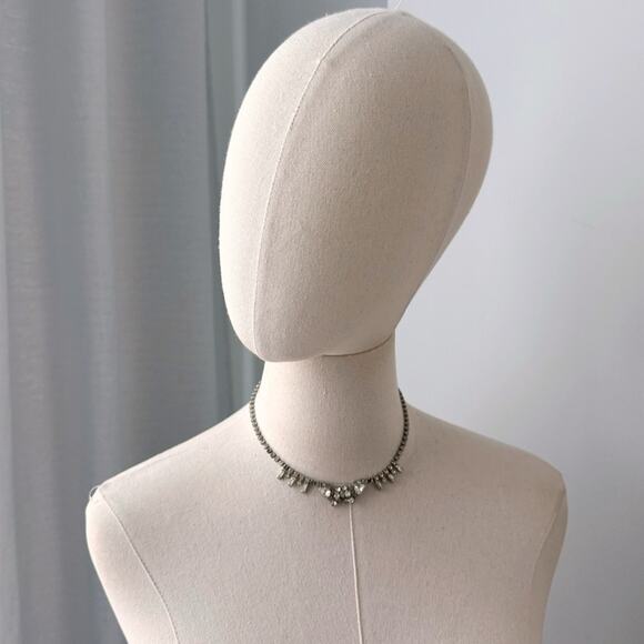 Vintage Silver Tone Estate Sparkly Clear Crystal Rhinestone Short Necklace 16” - Picture 5 of 5